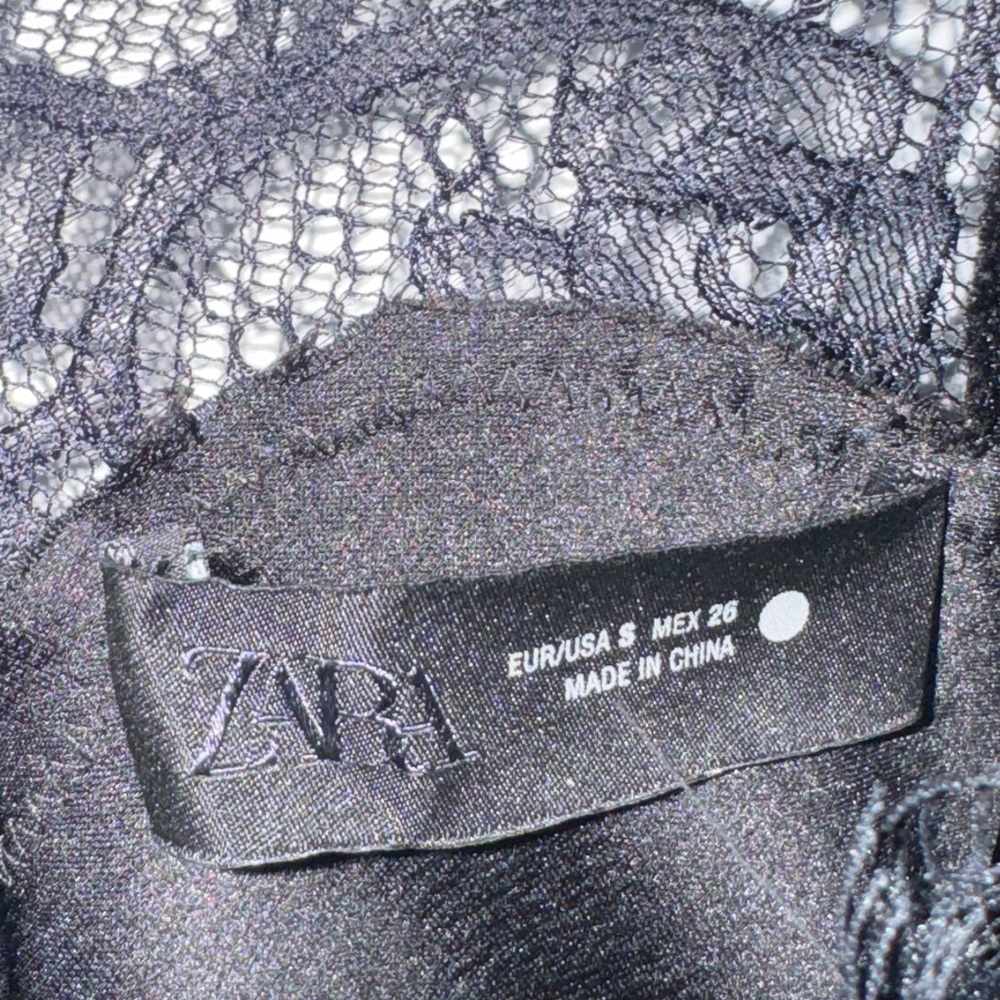 Zara Asymmetrical Black Lace Mini Dress S Chemise slip satin slit delicate LBD 2 - Picture 8 of 10